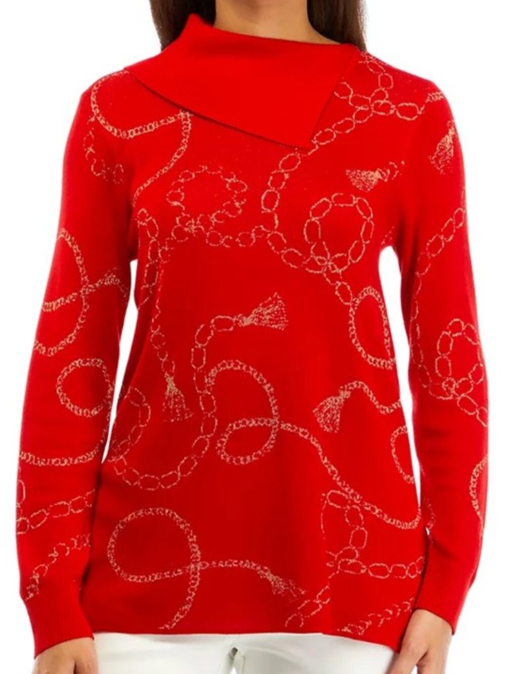 Ladies Metallic Chain Print Ruby Road Sweater XL